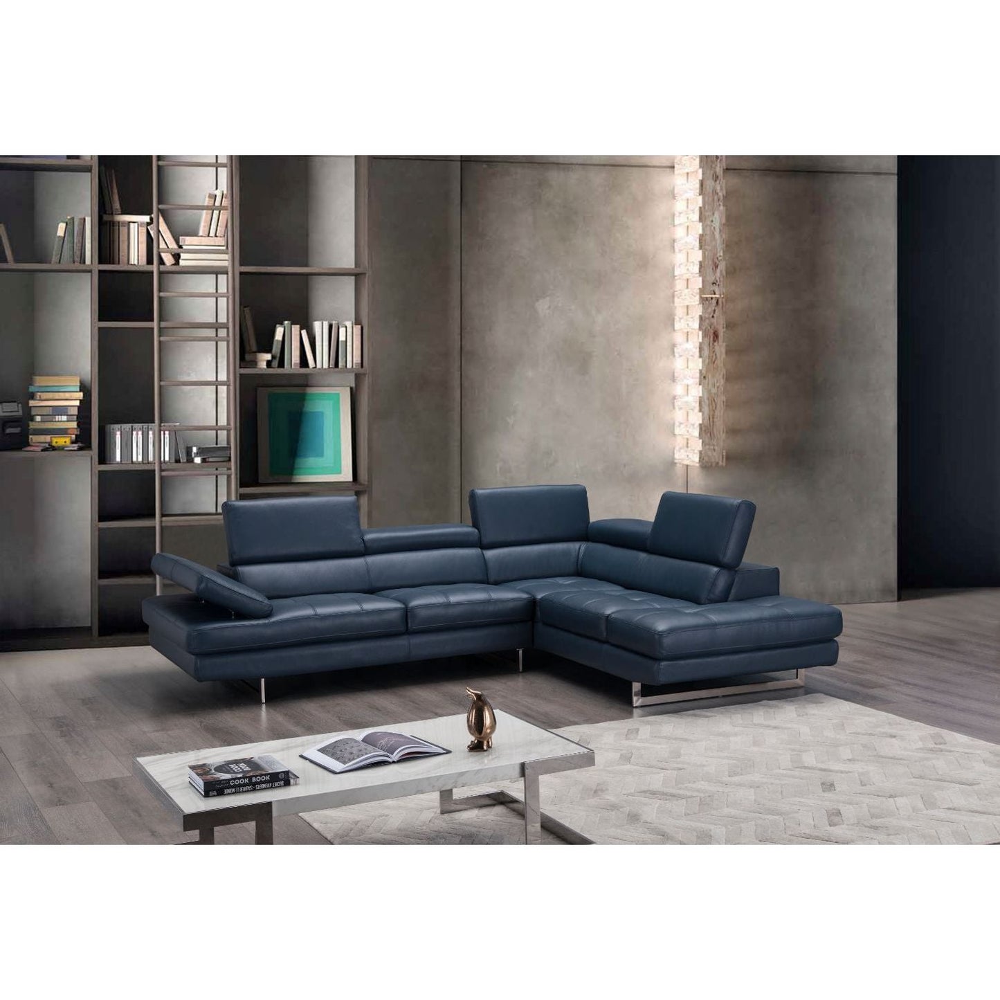 A761 Italian Leather Sectional Blue In Right Hand Facing jnmfurniture Sectionals 178553-RHFC