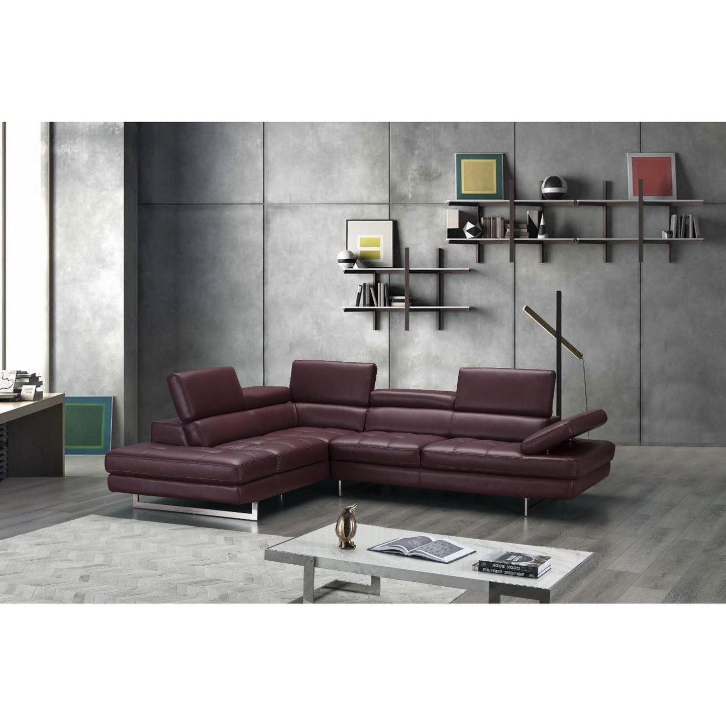 A761 Italian Leather Sectional Maroon In Left Hand Facing jnmfurniture Sectionals 178556-LHFC