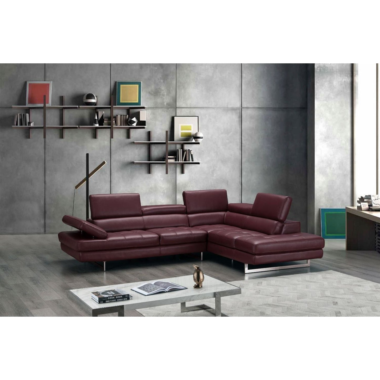 A761 Italian Leather Sectional Maroon In Right Hand Facing jnmfurniture Sectionals 178556-RHFC