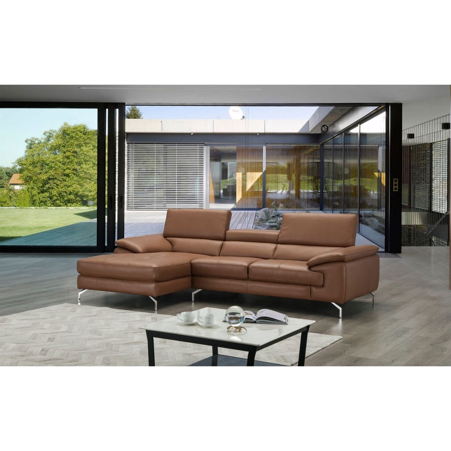 A973B Italian Leather Mini Sectional Left Facing Chaise in Caramel jnmfurniture Sectionals 17906122-LHFC