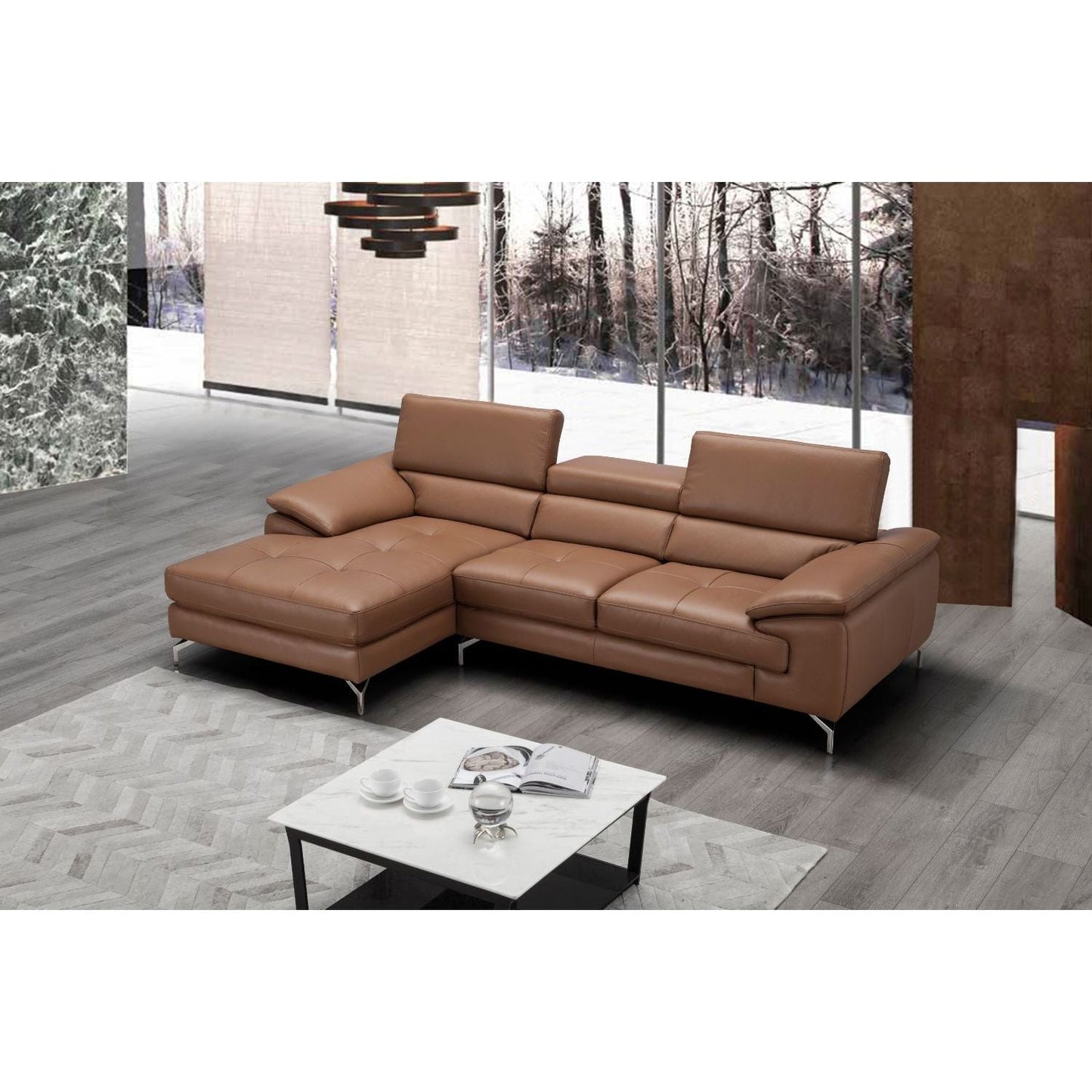 A973B Italian Leather Mini Sectional Left Facing Chaise in Caramel jnmfurniture Sectionals 17906122-LHFC