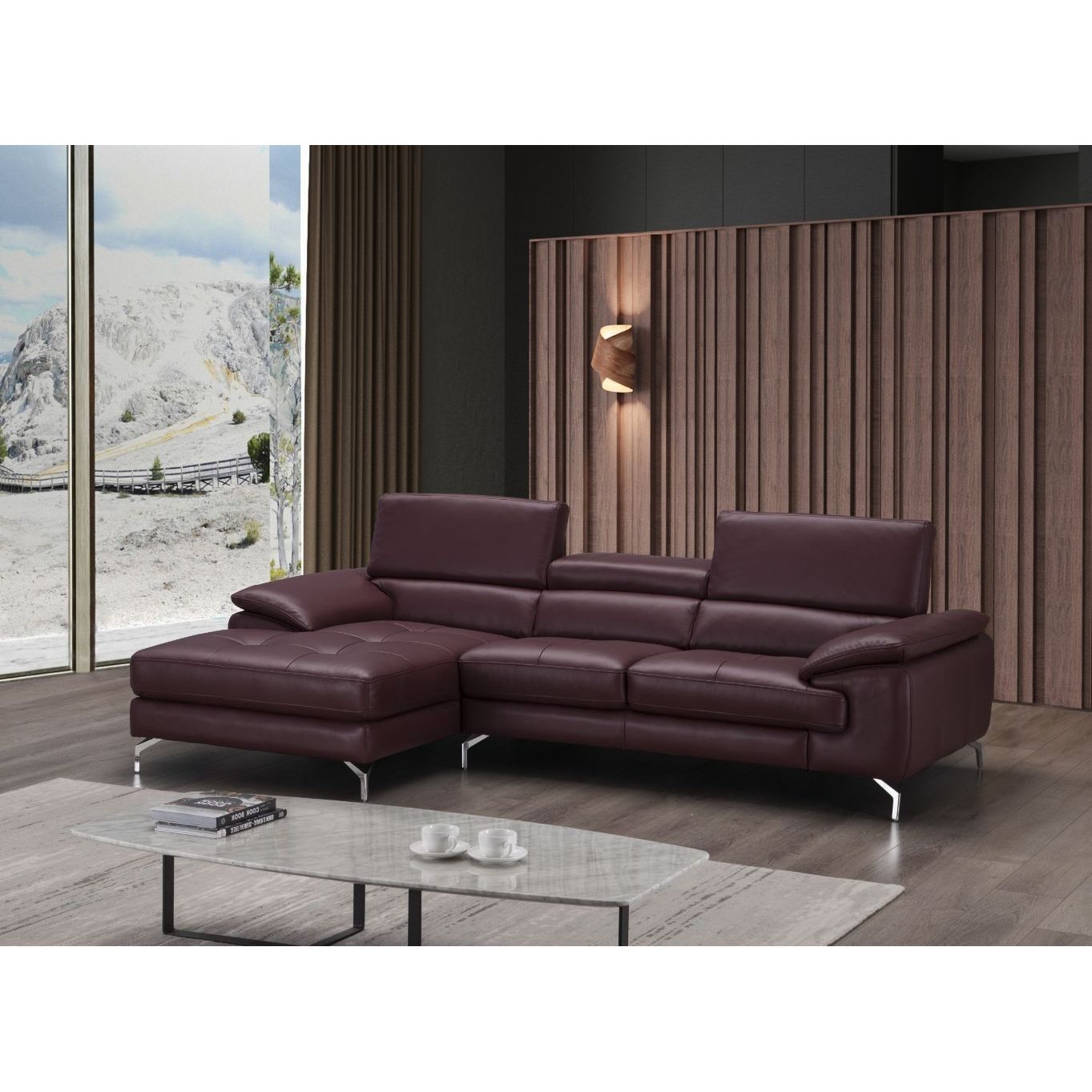 A973B Italian Leather Mini Sectional Left Facing Chaise in Maroon jnmfurniture Sectionals 179066-LHFC