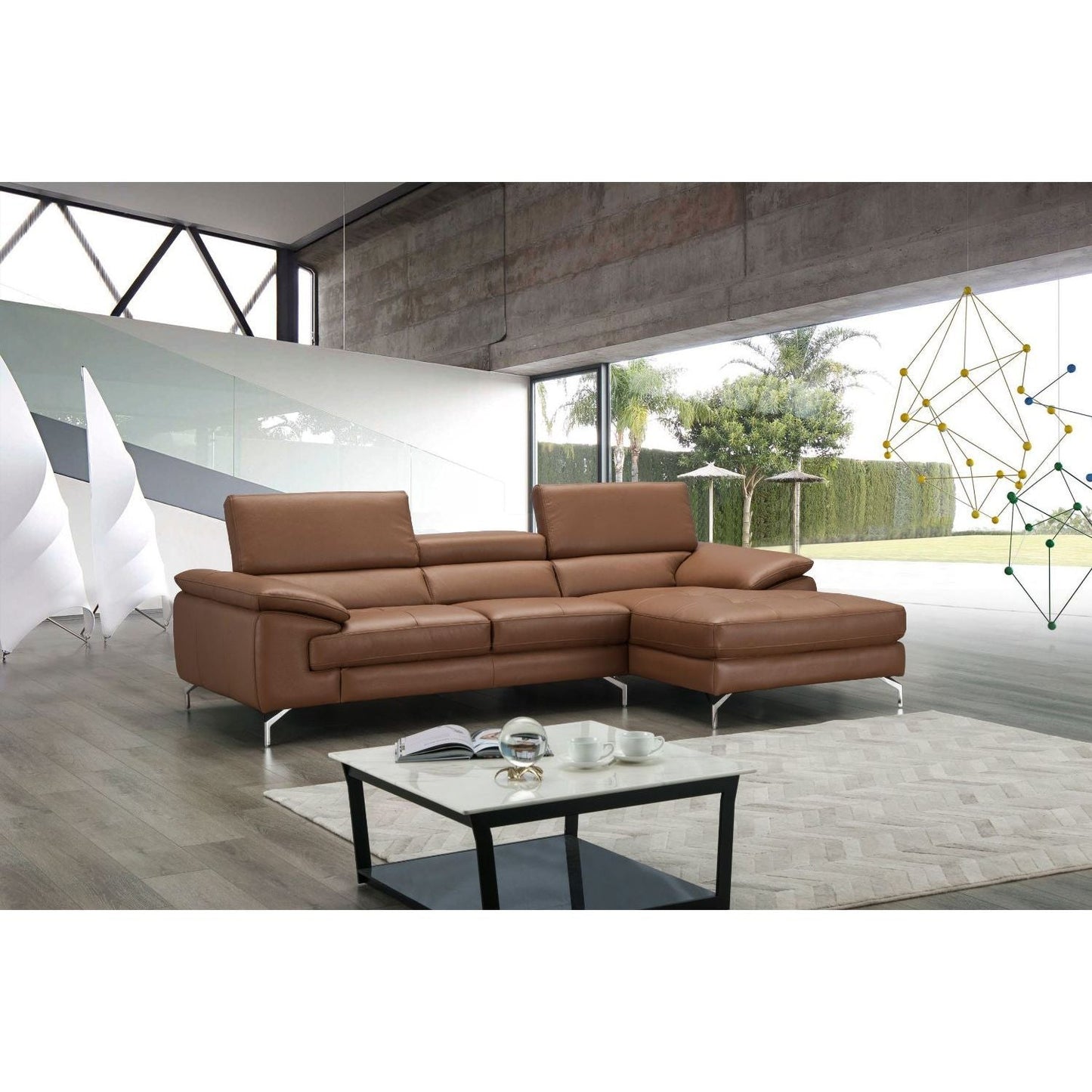 A973B Italian Leather Mini Sectional Right Facing Chaise in Caramel jnmfurniture Sectionals 17906122-RHFC