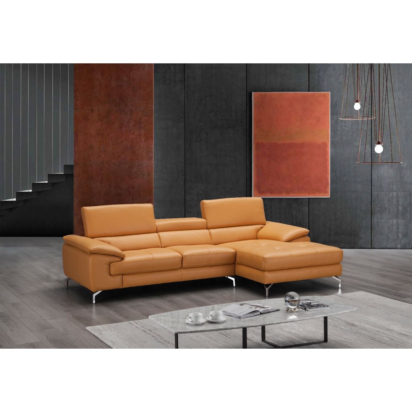A973B Italian Leather Mini Sectional Right Facing Chaise in Freesia jnmfurniture Sectionals 179064-RHFC
