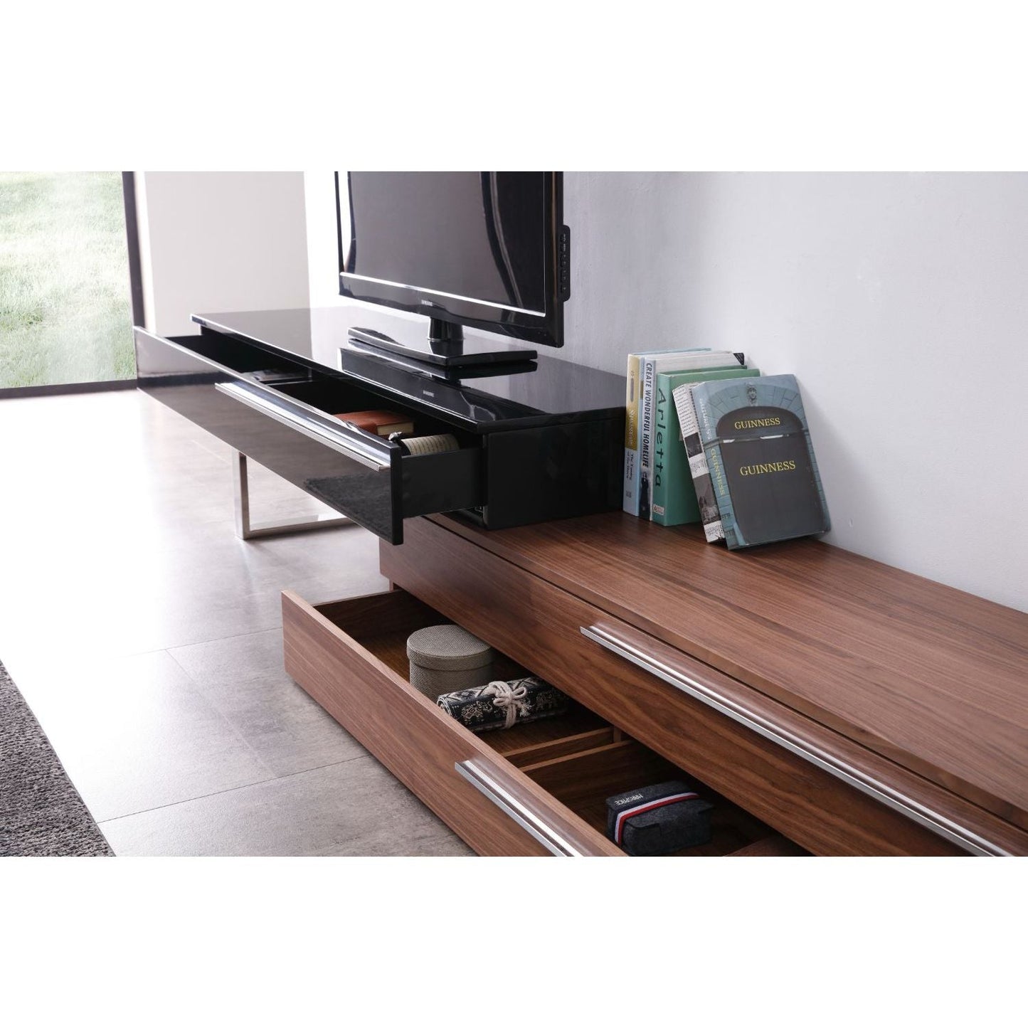 CE Hudson TV Base in Walnut & Black jnmfurniture TV Stands & Media 17475-WB