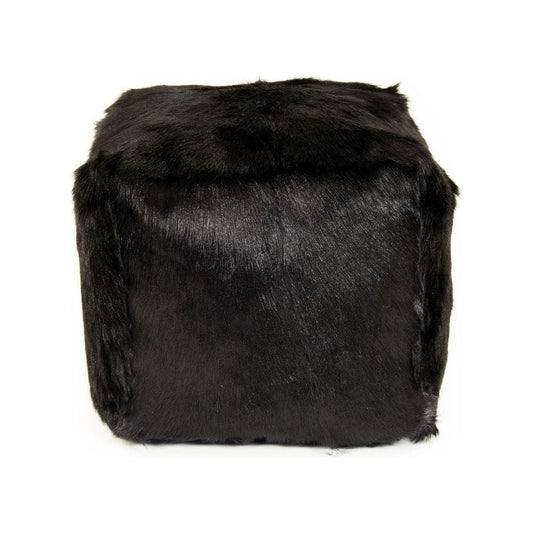 Tibetan Black Goat Fur Pouf Zentique Ottomans & Poufs ZGFC-black
