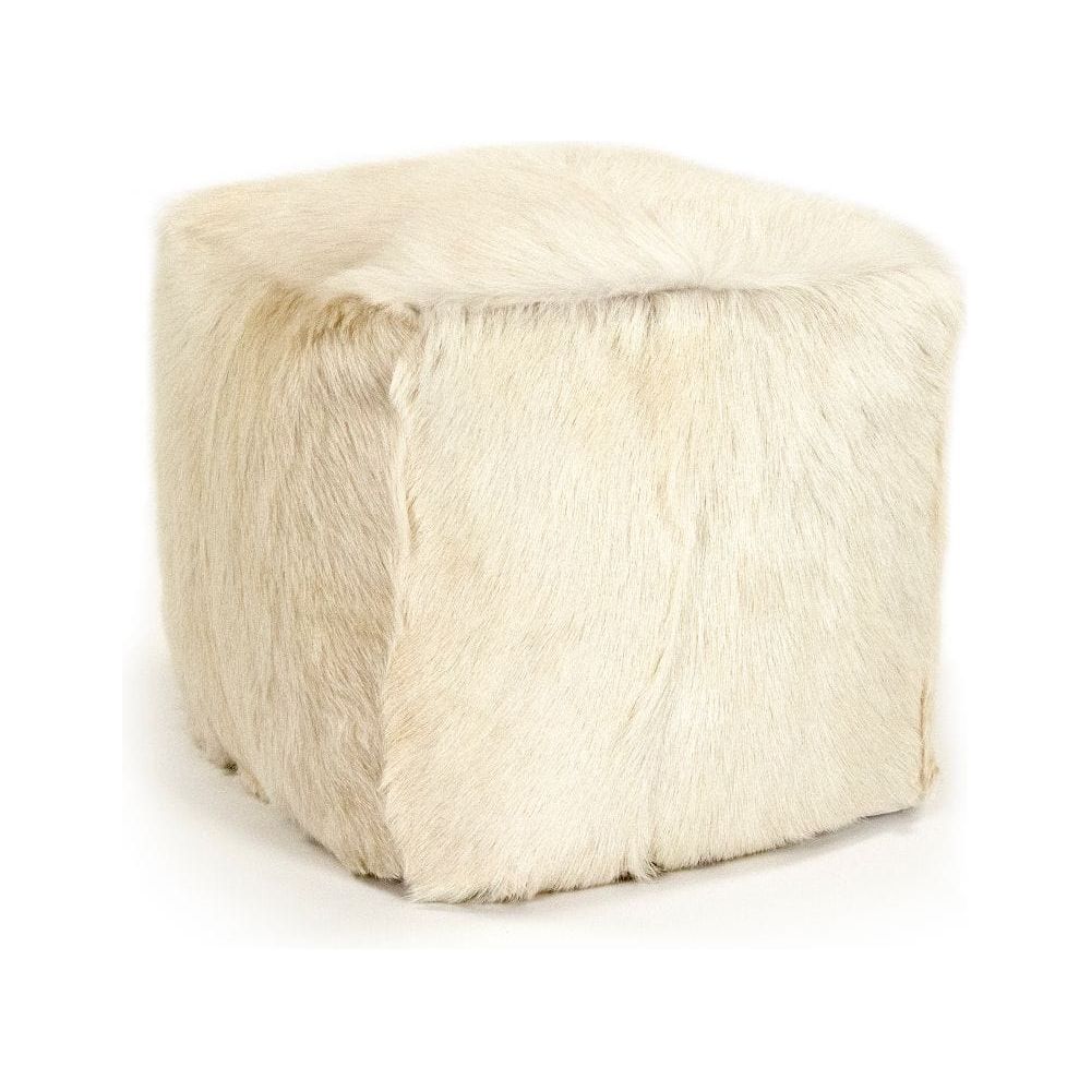 Tibetan Ivory Goat Fur Pouf Zentique Ottomans & Poufs ZGFC-ivory