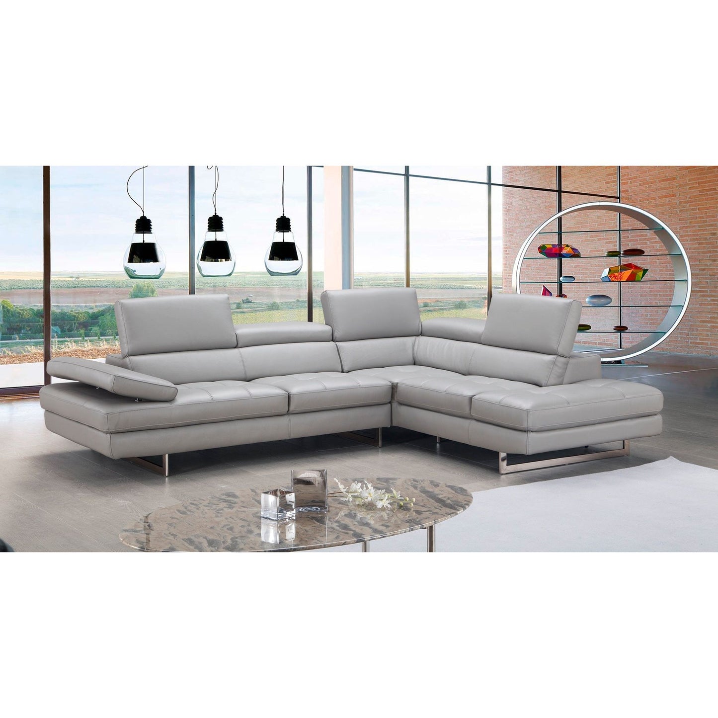 A761 Italian Leather Sectional Light Grey In Right Hand Facing jnmfurniture Sectionals 18142-RHFC