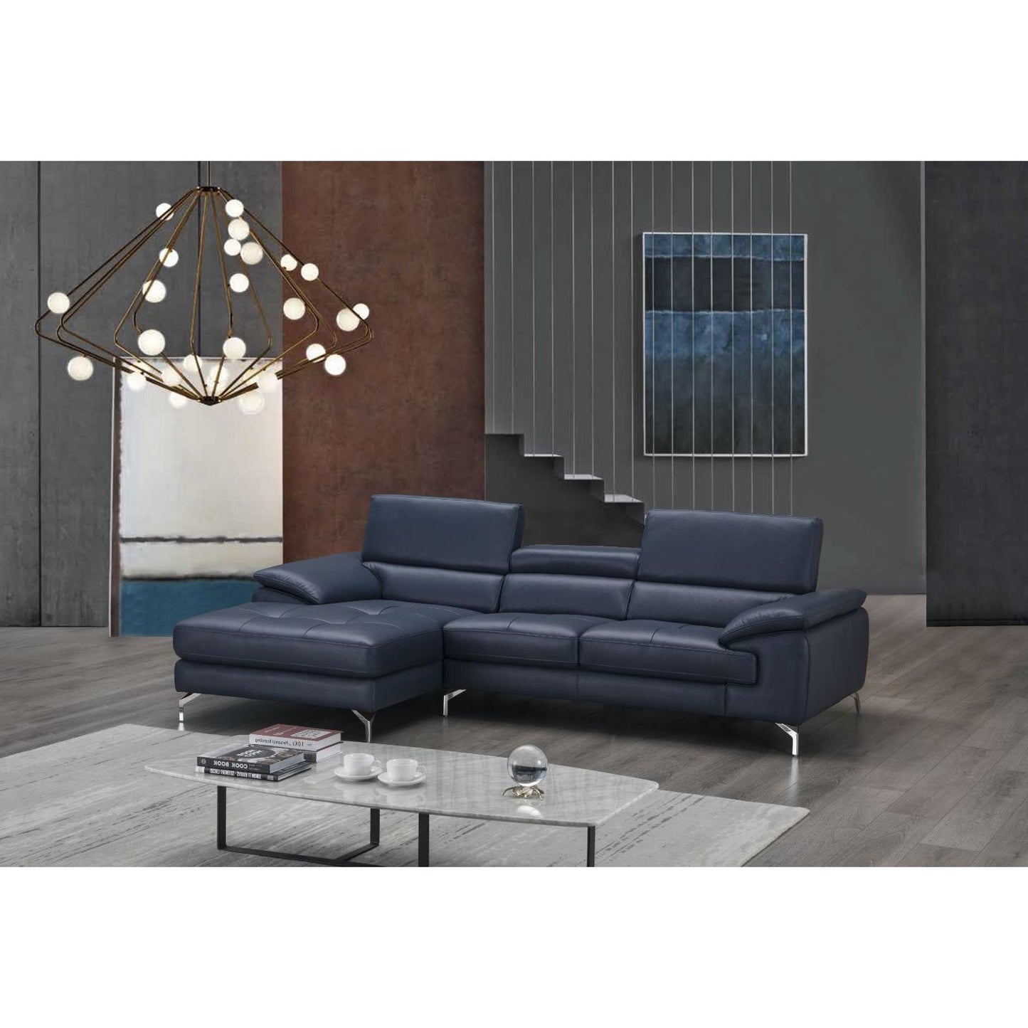 A973B Italian Leather Mini Sectional Left Facing Chaise in Blue jnmfurniture Sectionals 179065-LHFC