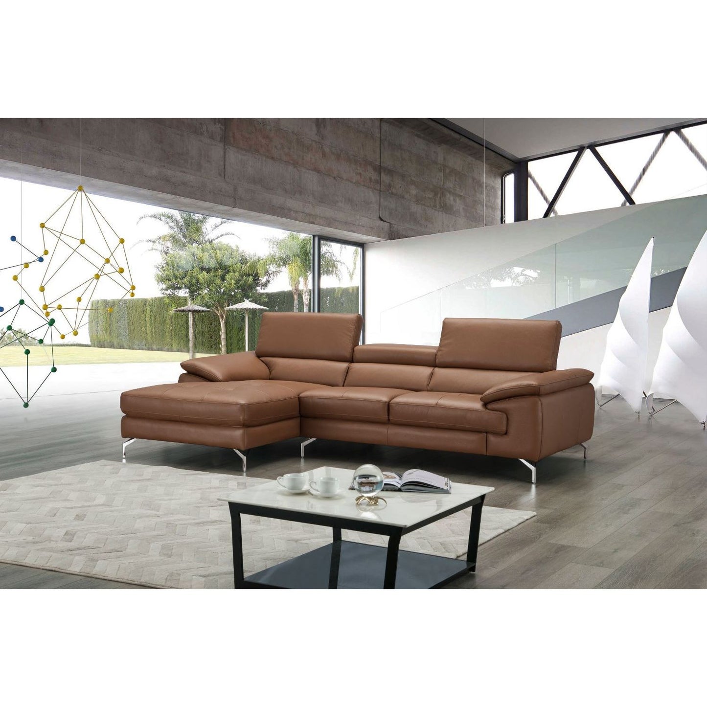 A973B Italian Leather Mini Sectional Left Facing Chaise in Caramel jnmfurniture Sectionals 17906122-LHFC