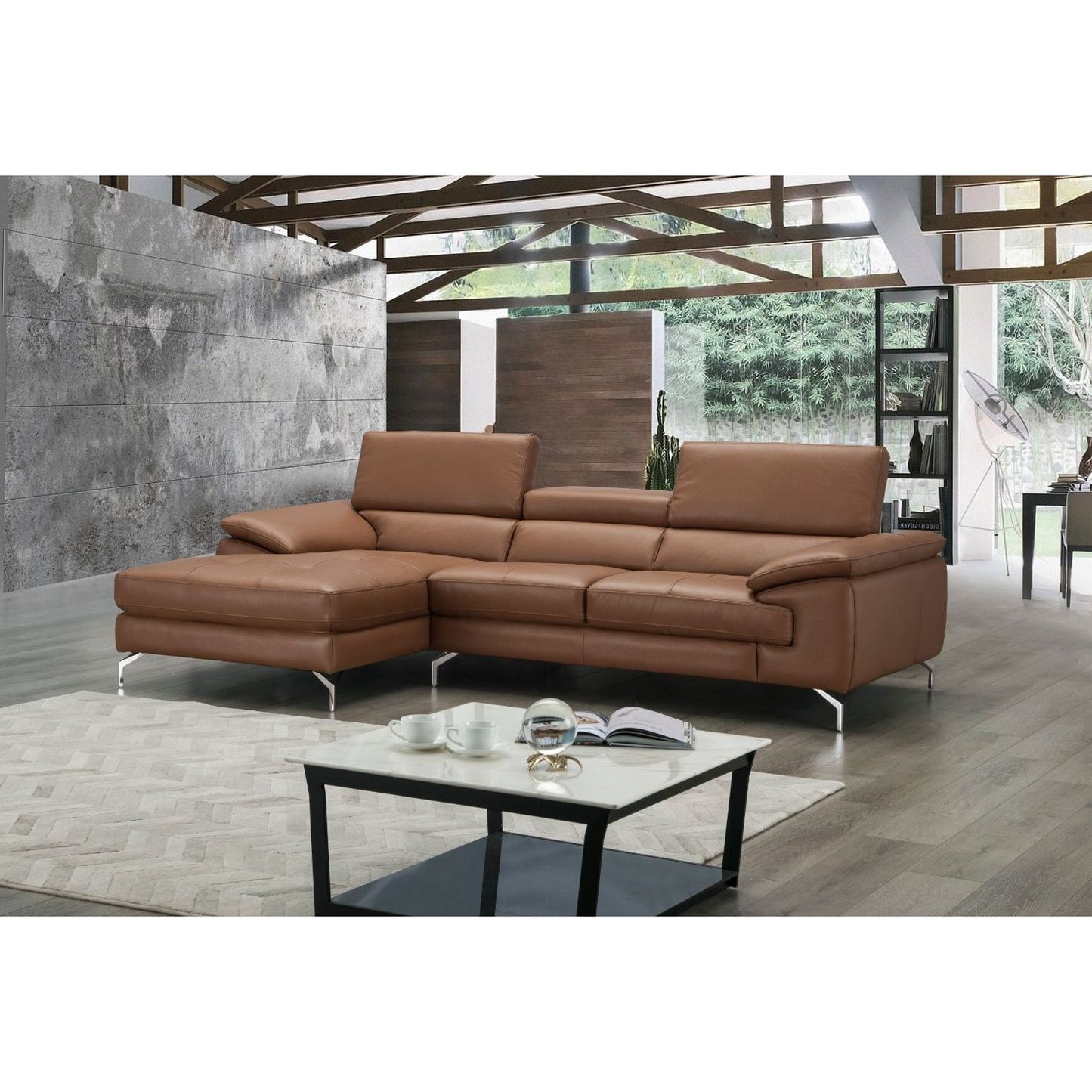 A973B Italian Leather Mini Sectional Left Facing Chaise in Caramel jnmfurniture Sectionals 17906122-LHFC