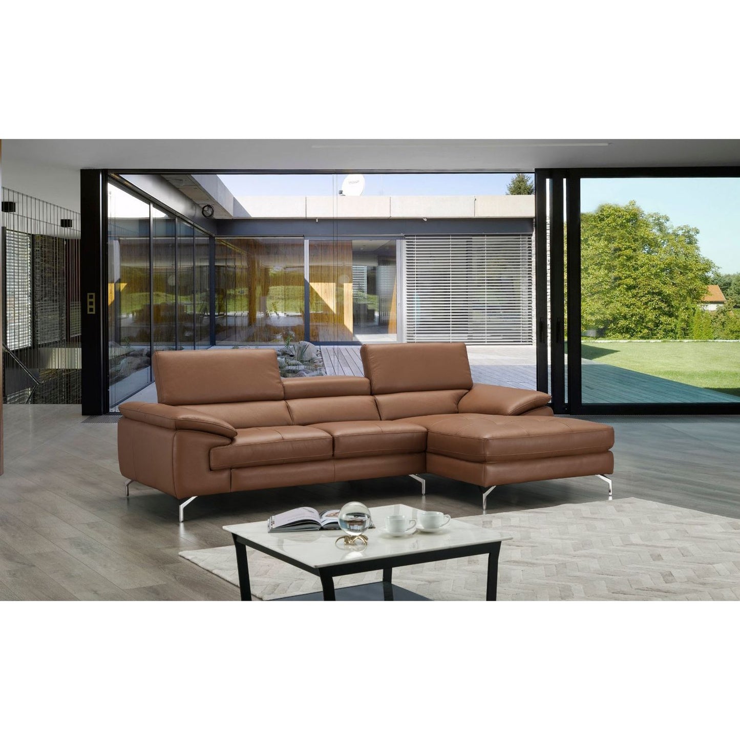A973B Italian Leather Mini Sectional Right Facing Chaise in Caramel jnmfurniture Sectionals 17906122-RHFC