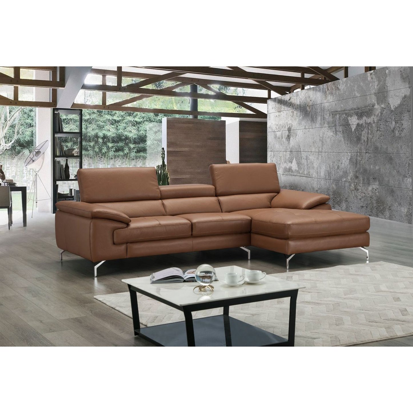 A973B Italian Leather Mini Sectional Right Facing Chaise in Caramel jnmfurniture Sectionals 17906122-RHFC