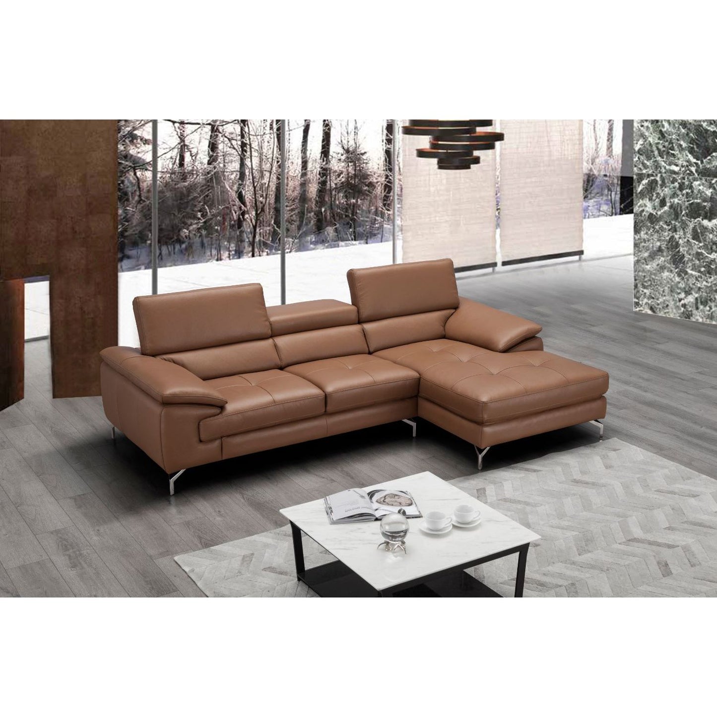 A973B Italian Leather Mini Sectional Right Facing Chaise in Caramel jnmfurniture Sectionals 17906122-RHFC