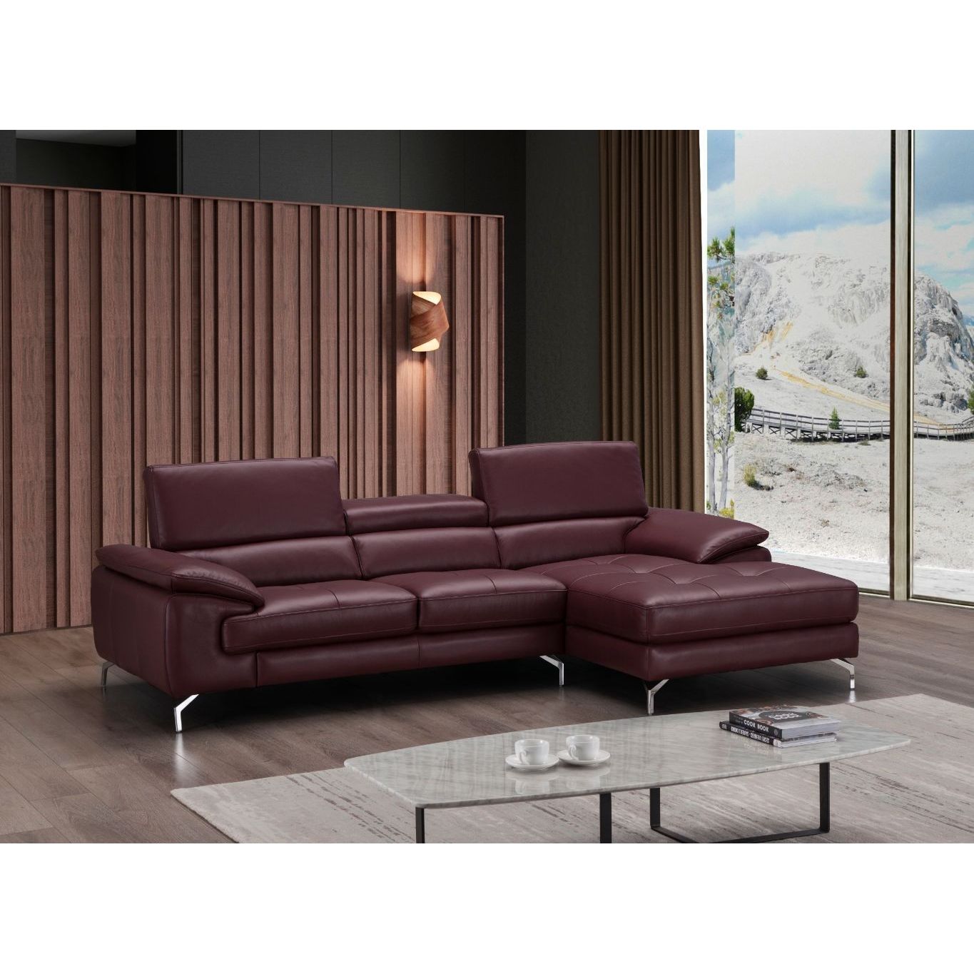A973B Italian Leather Mini Sectional Right Facing Chaise in Maroon jnmfurniture Sectionals 179066-RHFC