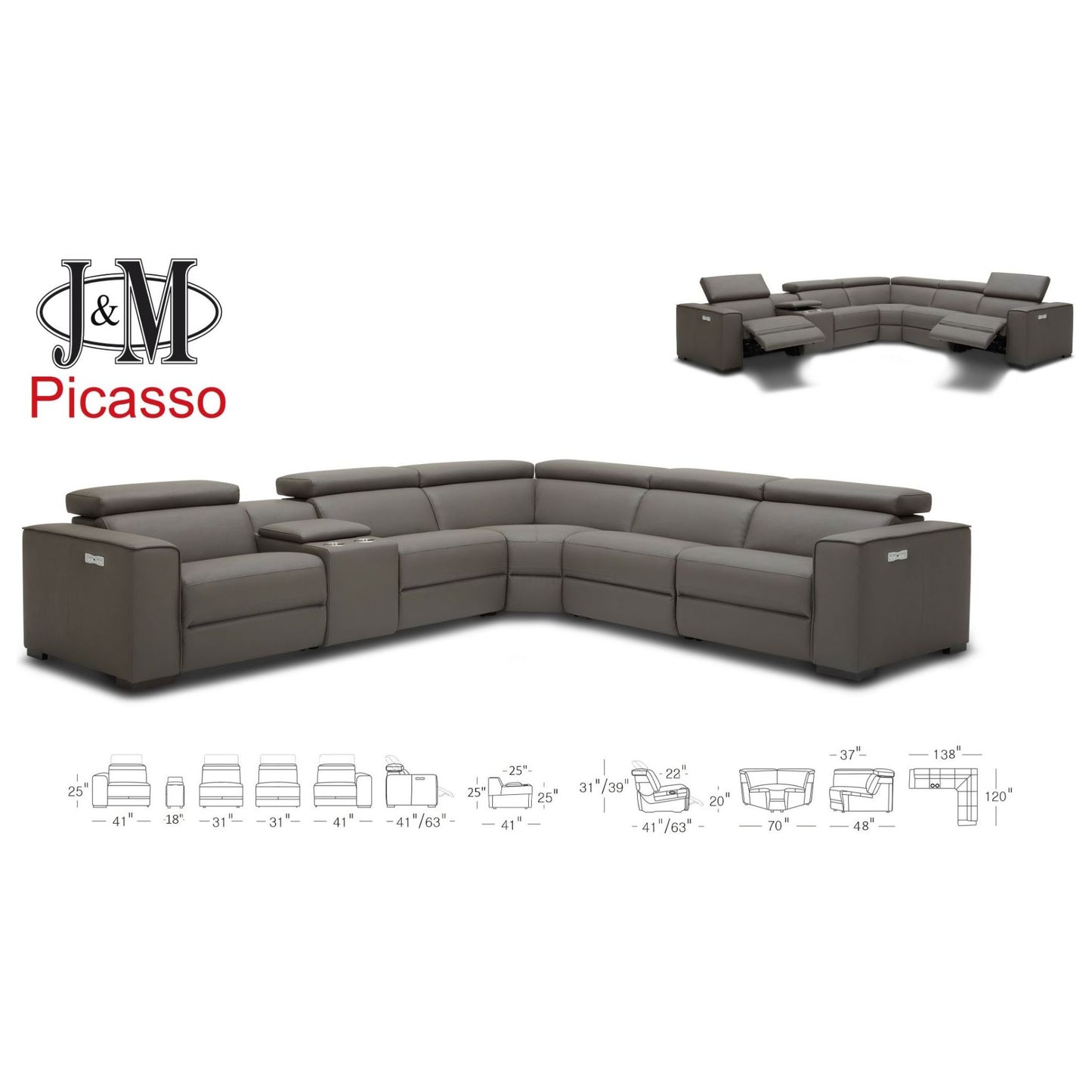 Picasso Motion Sectional in Dark Grey jnmfurniture Sectionals 18865-DG