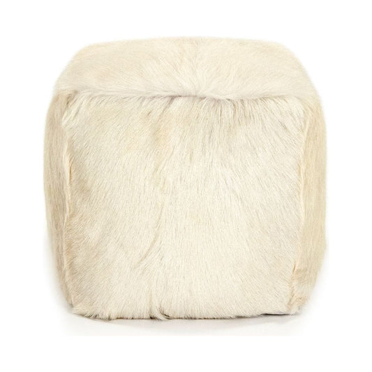 Tibetan Ivory Goat Fur Pouf Zentique Ottomans & Poufs ZGFC-ivory