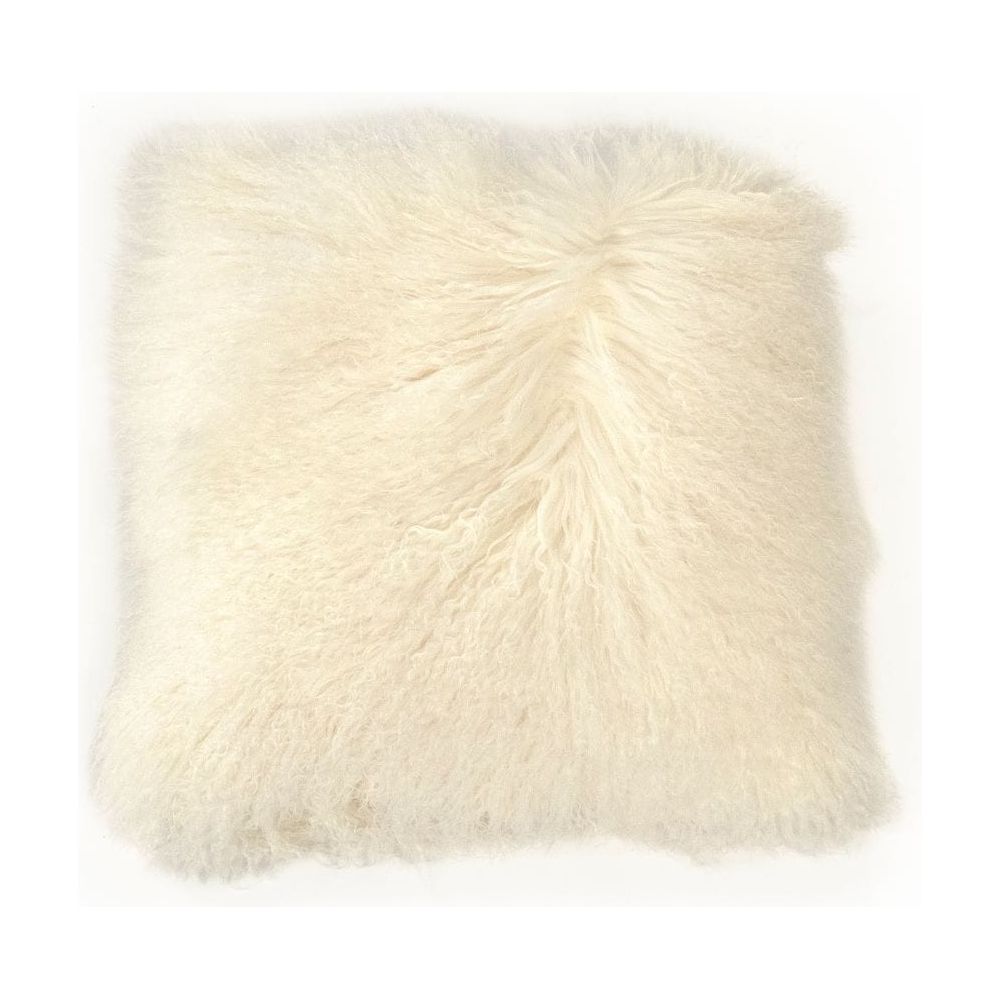 Tibetan Ivory Lamb Fur Pouf Zentique Ottomans & Poufs ZTLFP-ivory