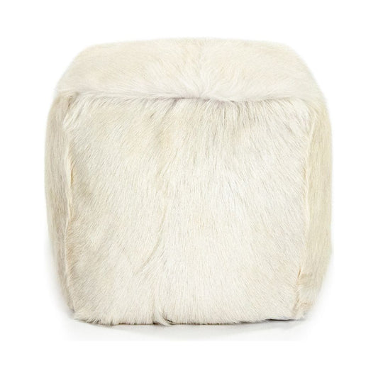 Tibetan White Goat Fur Pouf Zentique Ottomans & Poufs ZGFC-white