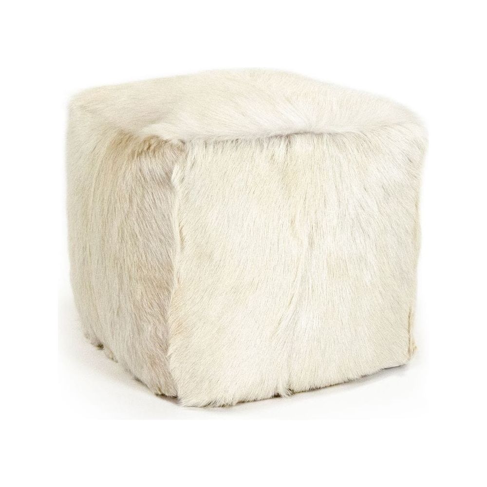 Tibetan White Goat Fur Pouf Zentique Ottomans & Poufs ZGFC-white