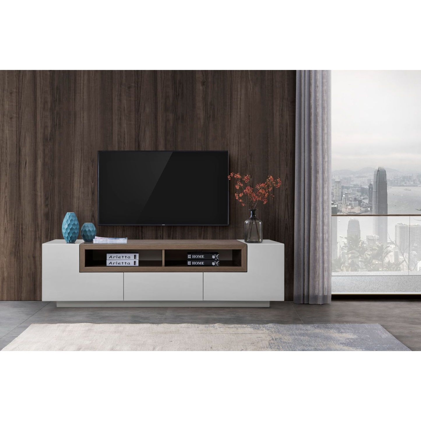 W TV002 White Gloss/Grey Veneer jnmfurniture TV Stands & Media 1763940