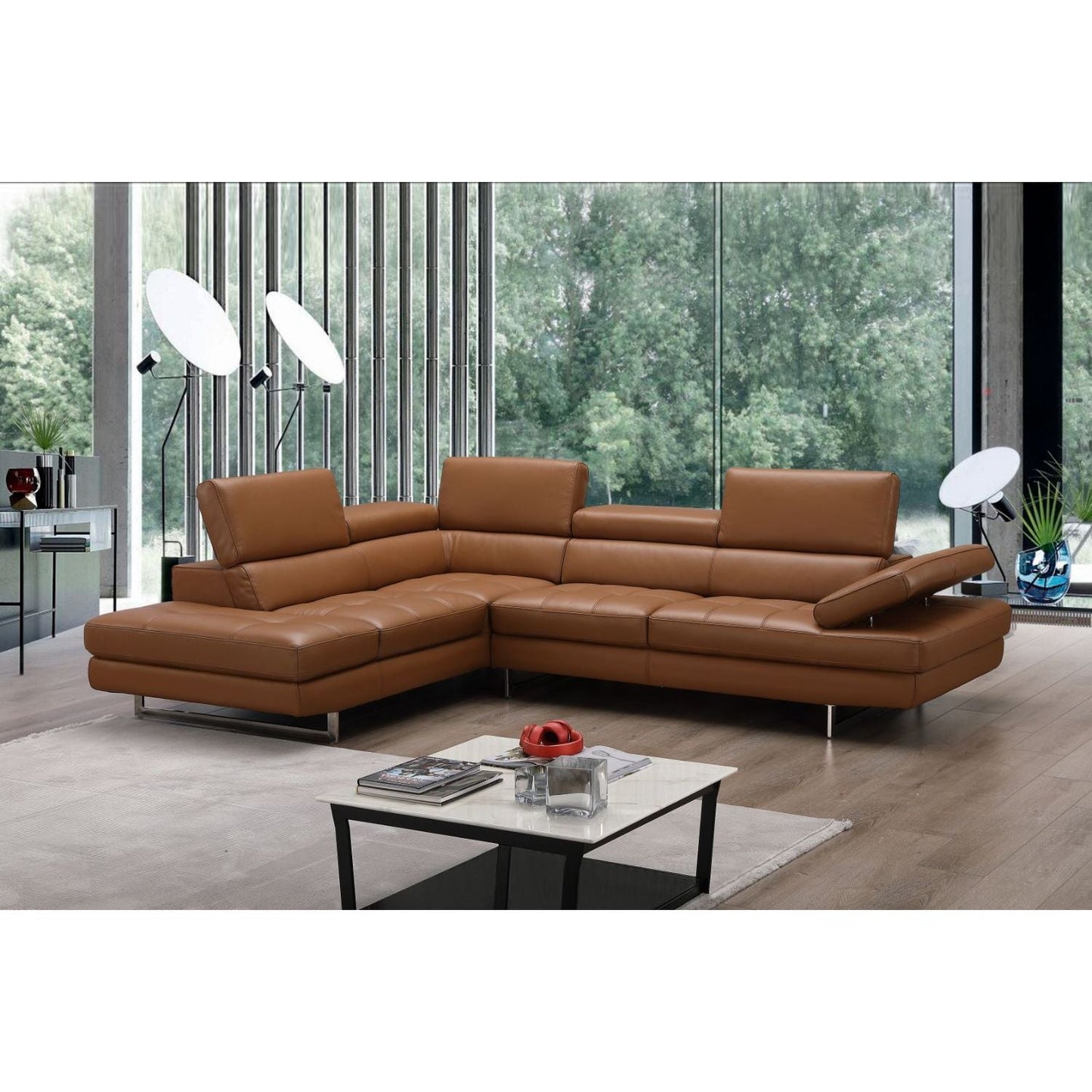 A761 Italian Leather Sectional Caramel In Left hand Facing jnmfurniture Sectionals 17855211-LHFC