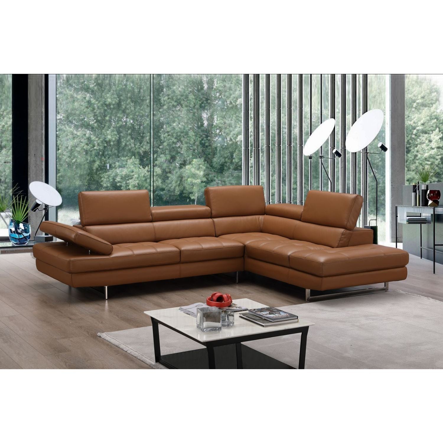 A761 Italian Leather Sectional Caramel In Right Hand Facing jnmfurniture Sectionals 17855211-RHFC