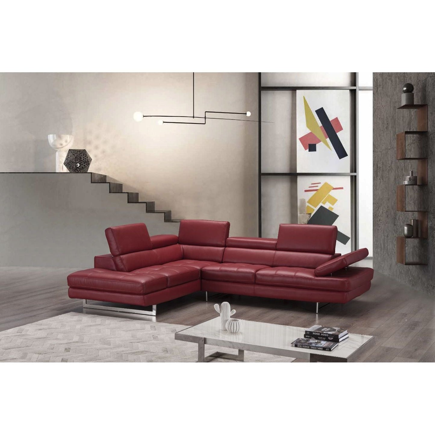 A761 Italian Leather Sectional Red In Left hand Facing jnmfurniture Sectionals 178554-LHFC