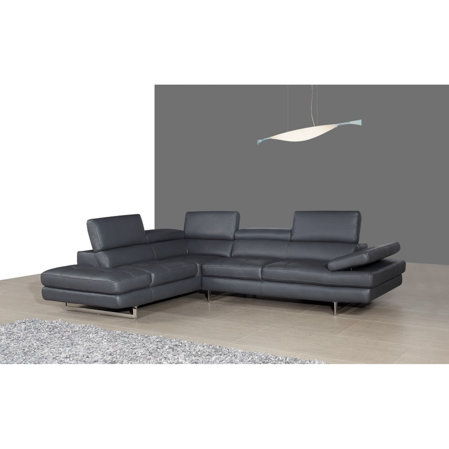 A761 Italian Leather Sectional Slate Grey In Left Hand Facing jnmfurniture Sectionals 178552-LHFC