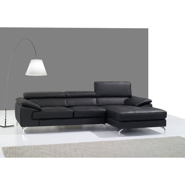 A973B Italian Leather Mini Sectional Right Facing Chaise in Black jnmfurniture Sectionals 1790612-RHFC