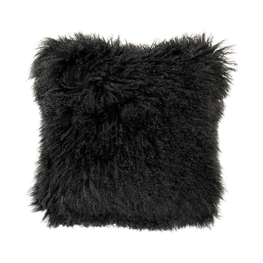 Tibetan Black Lamb Fur Pouf Zentique Ottomans & Poufs ZTLFP-black