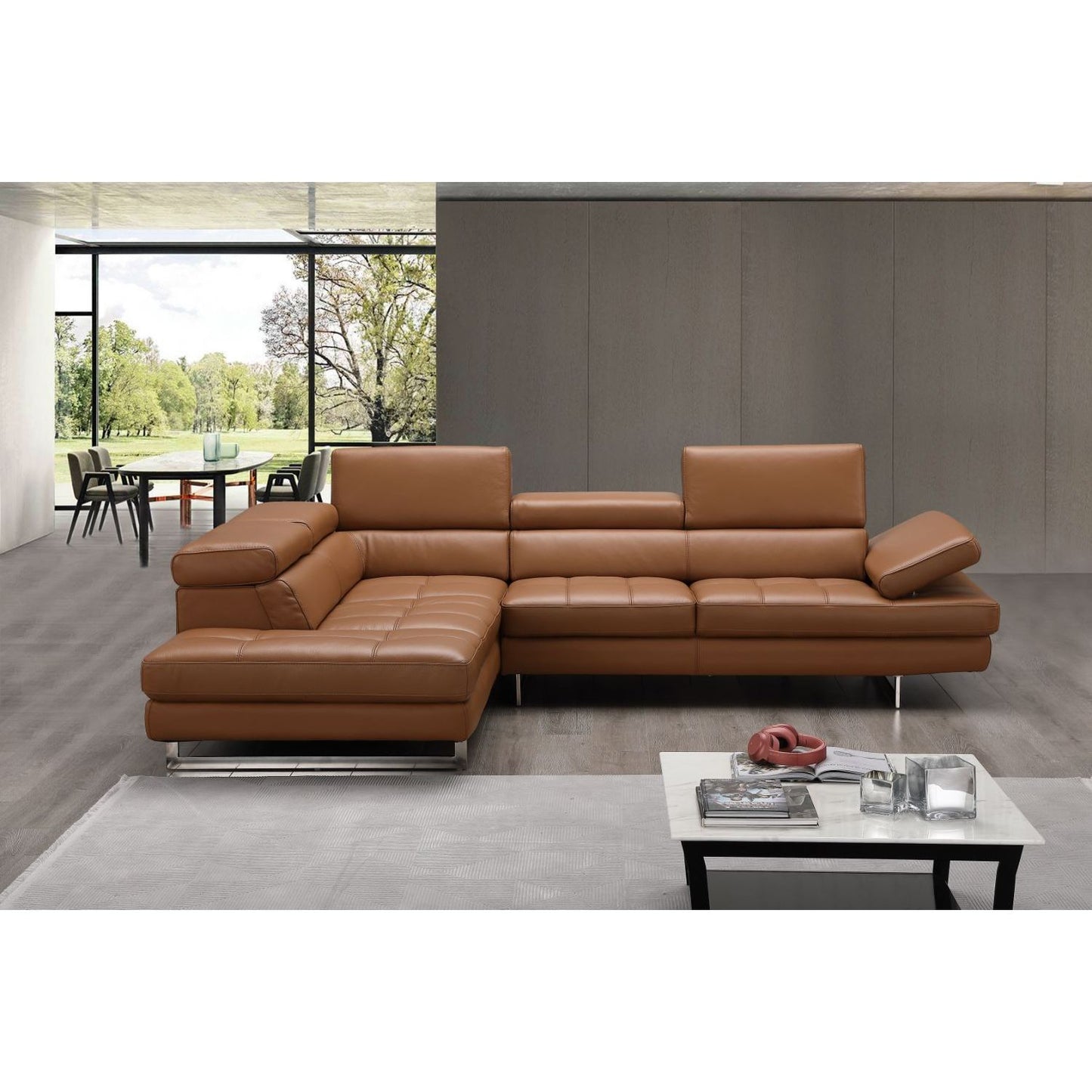 A761 Italian Leather Sectional Caramel In Left hand Facing jnmfurniture Sectionals 17855211-LHFC