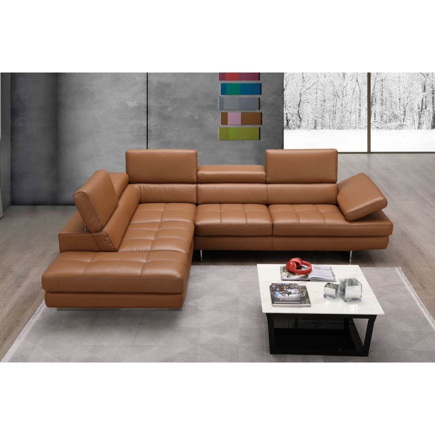 A761 Italian Leather Sectional Caramel In Left hand Facing jnmfurniture Sectionals 17855211-LHFC