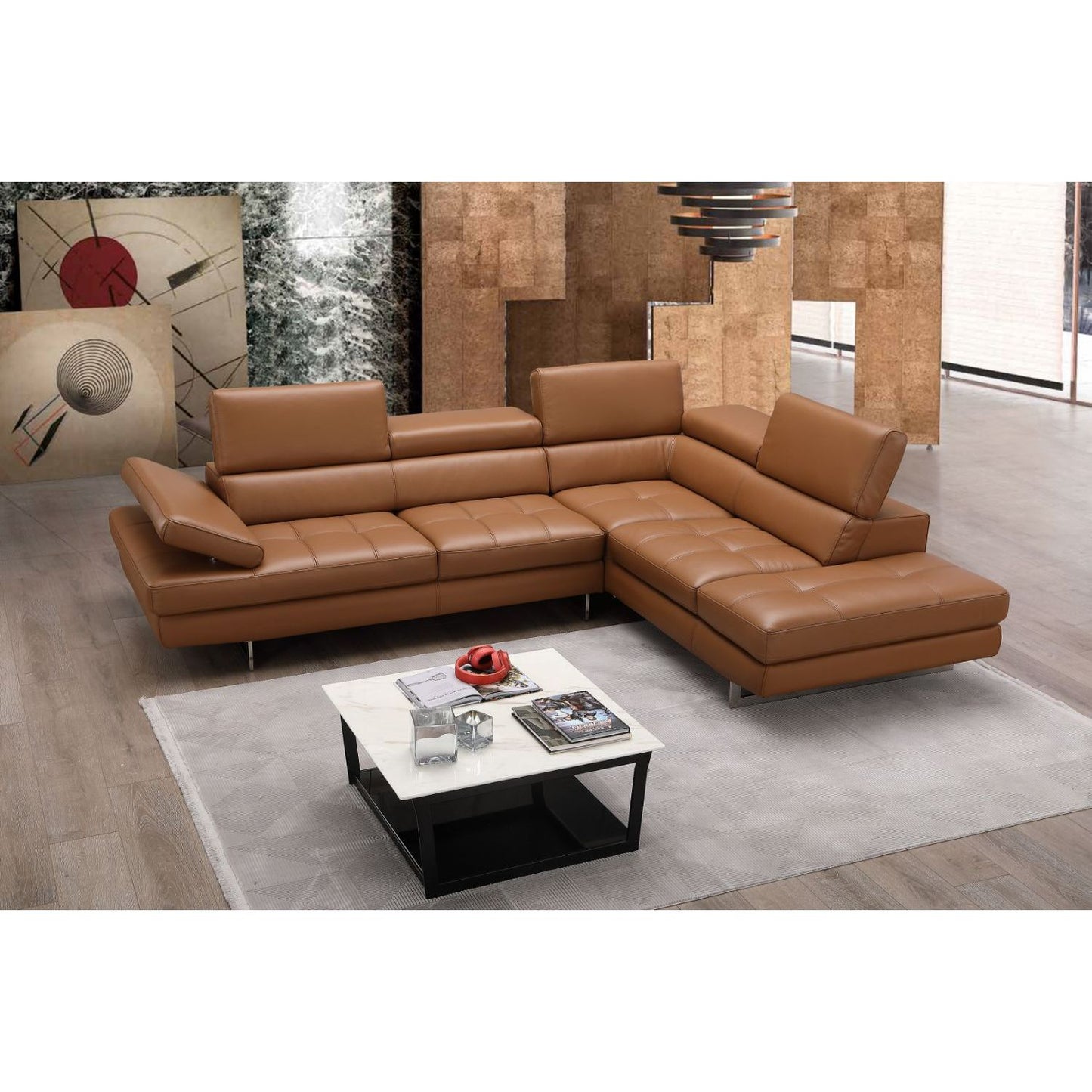 A761 Italian Leather Sectional Caramel In Right Hand Facing jnmfurniture Sectionals 17855211-RHFC