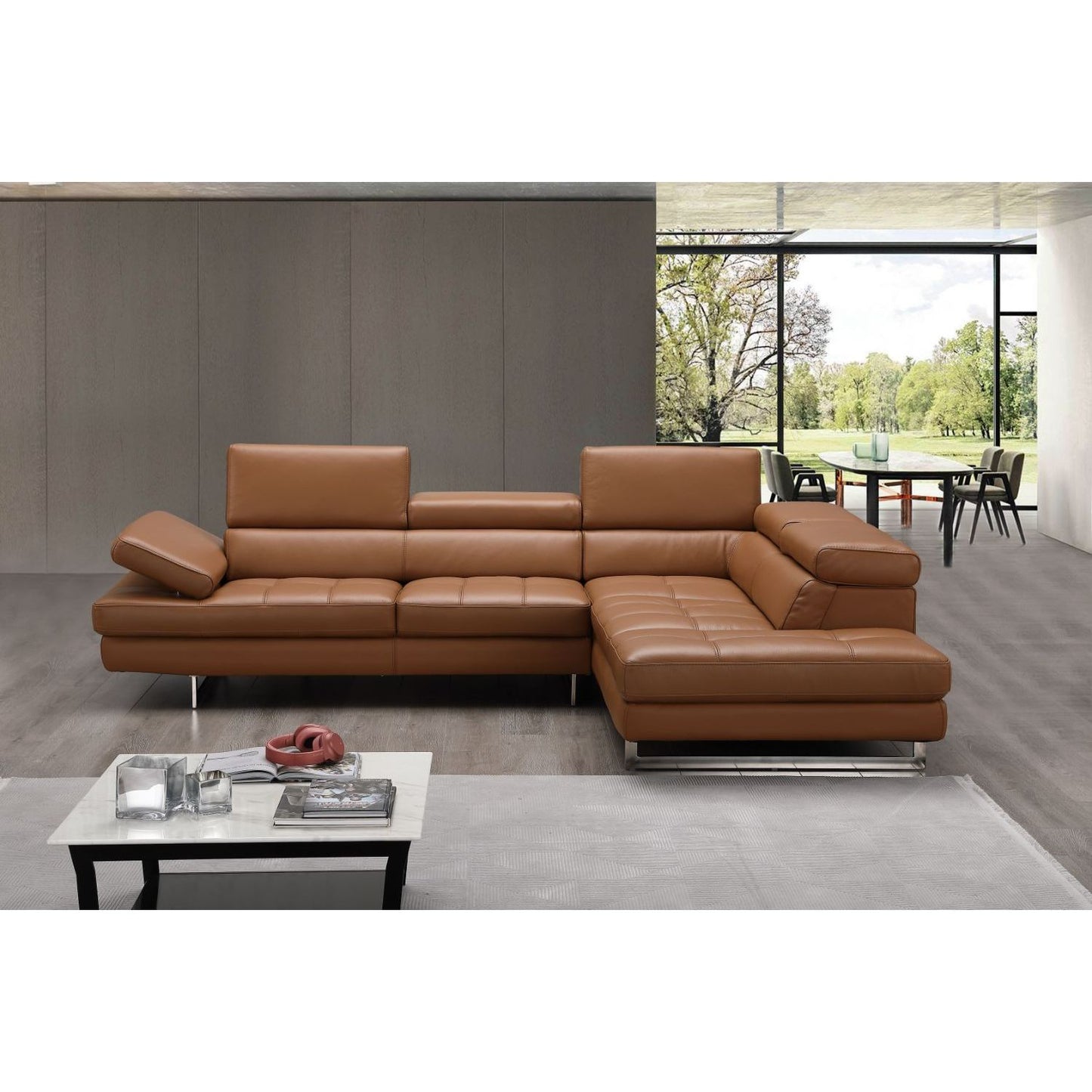 A761 Italian Leather Sectional Caramel In Right Hand Facing jnmfurniture Sectionals 17855211-RHFC