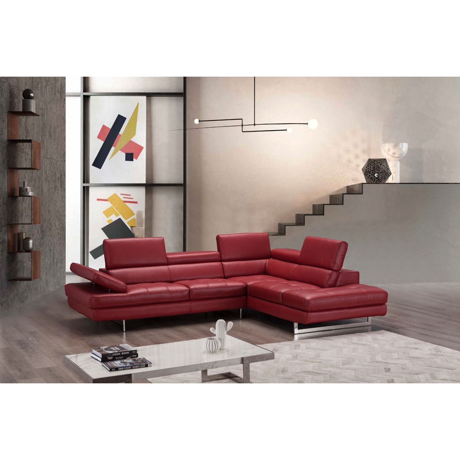 A761 Italian Leather Sectional Red In Right hand Facing jnmfurniture Sectionals 178554-RHFC