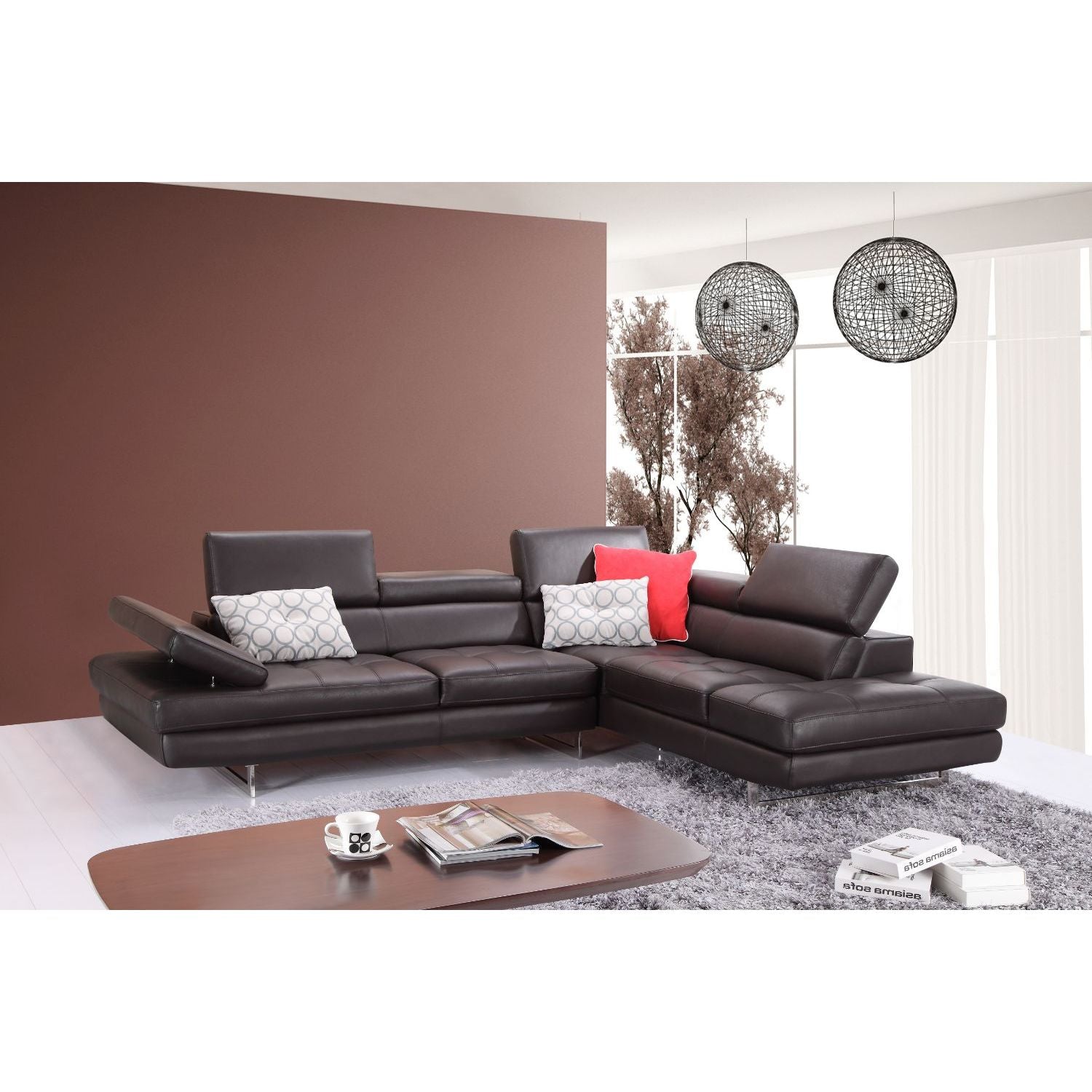 A761 Italian Leather Sectional Slate Coffee In Right Hand Facing jnmfurniture Sectionals 1785522-RHFC