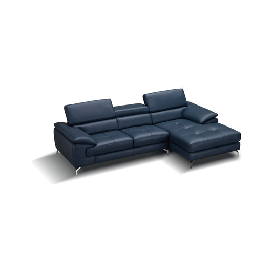 A973B Italian Leather Mini Sectional Right Facing Chaise in Blue jnmfurniture Sectionals 179065-RHFC