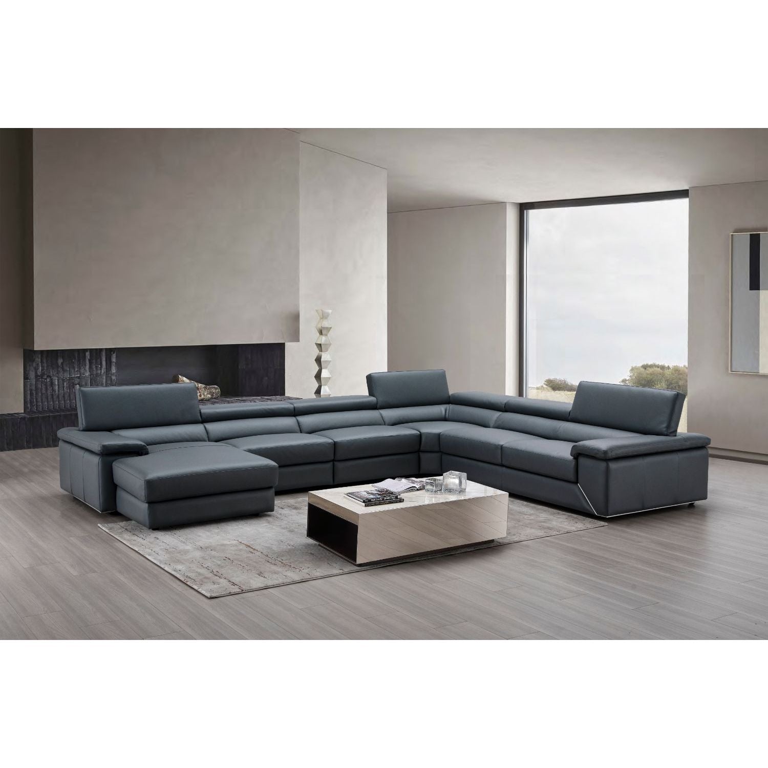 Kobe Left Facing Leather Sectional in Blue Grey jnmfurniture Sectionals 182224-LHFC