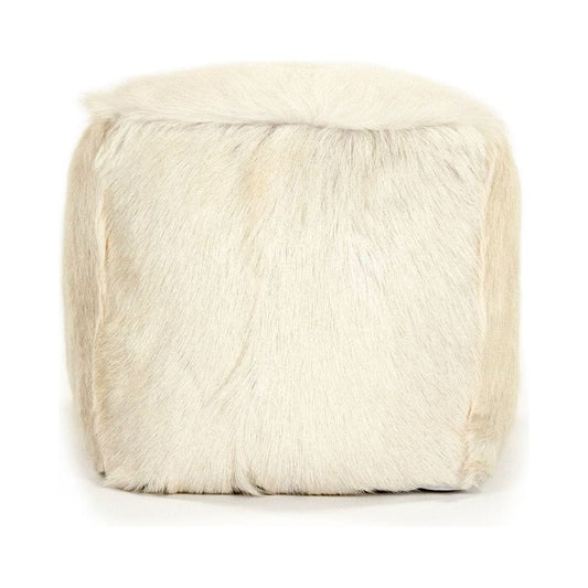 Tibetan Ivory Goat Fur Pouf Zentique Ottomans & Poufs ZGFC-ivory