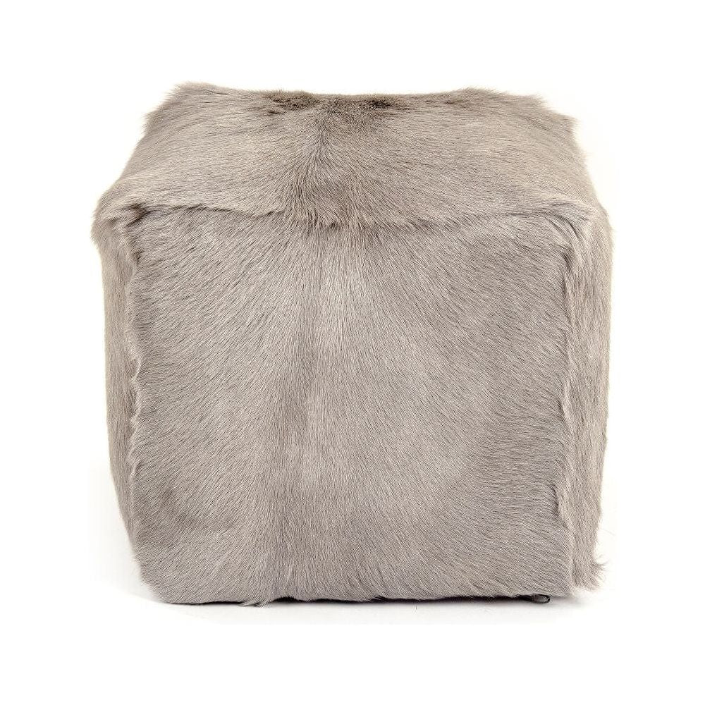 Tibetan Light Grey Goat Fur Pouf Zentique Ottomans & Poufs ZGFC-light grey