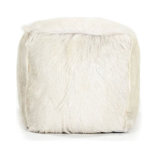 Tibetan White Goat Fur Pouf Zentique Ottomans & Poufs ZGFC-white