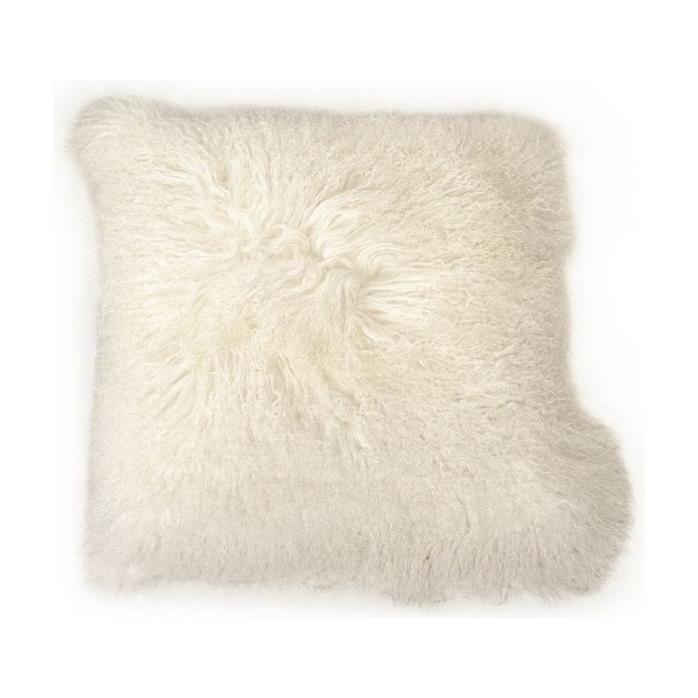 Tibetan White Lamb Fur Pouf Zentique Ottomans & Poufs ZTLFP-white