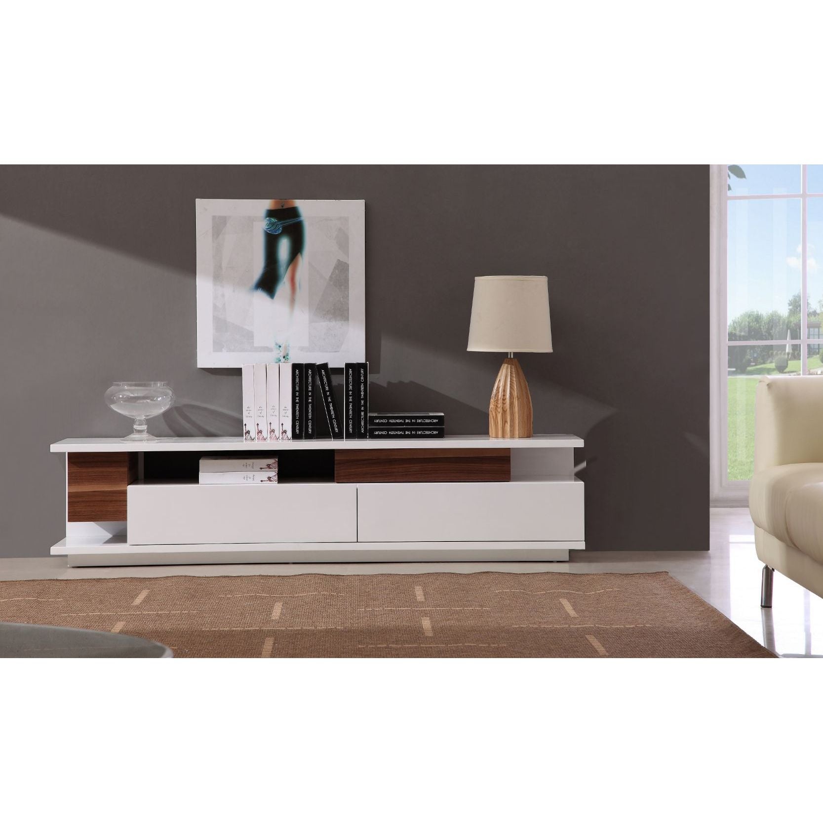 TV Stand 061 in White High Gloss & Walnut jnmfurniture TV Stands & Media 17759