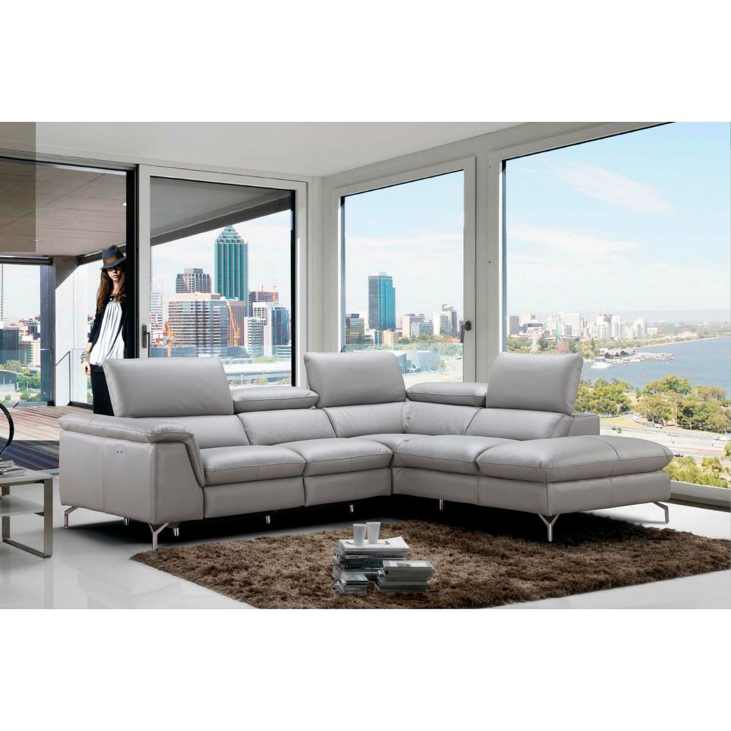 Viola Premium Leather Sectional in Right Hand Facing Chaise jnmfurniture Sectionals Sectionals 18235-RHFC